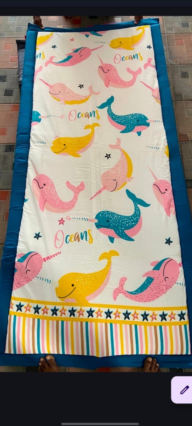 Cloth-Backed Natural Korai Grass Mat – Printed Ocean Narwhal Design |  | 100% ECO-FRIENDLY | KORAI MATS ( 3/7 ) FT SIZE | Indian craftsmanship