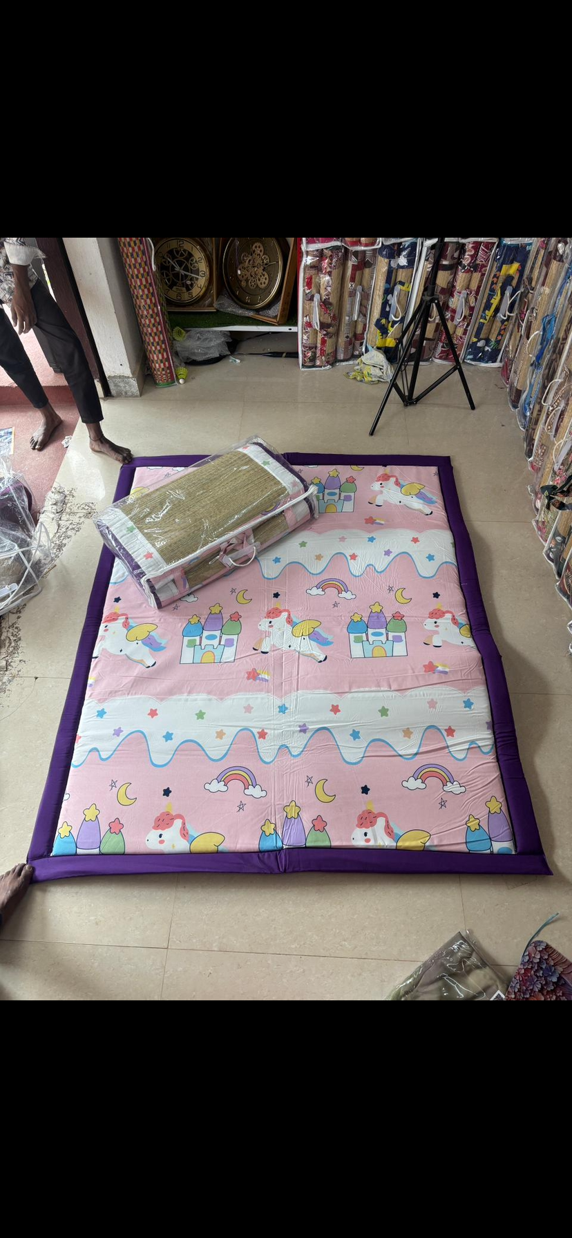 Printed Kids Korai Grass Mat with Fabric Backing – Unicorn Design | | 100% ECO-FRIENDLY | Size 5/7 FT| Indian craftsmanship with kid styling |