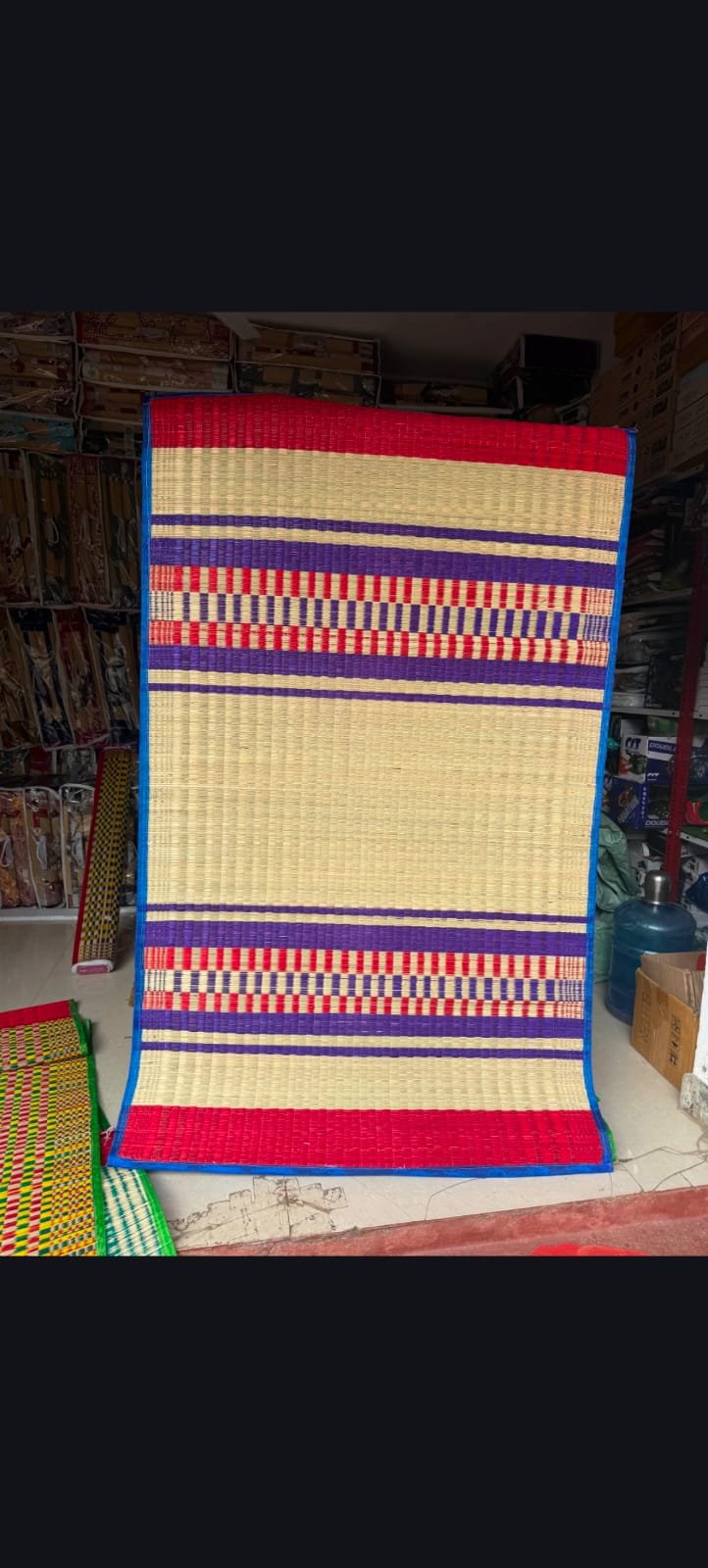 Handwoven Korai Grass Mat with Patterned Border | Colorful striped  Korai Grass Mat | (4/7) FT SIZE | | 100% ECO-FRIENDLY | Indian craftsmanship |