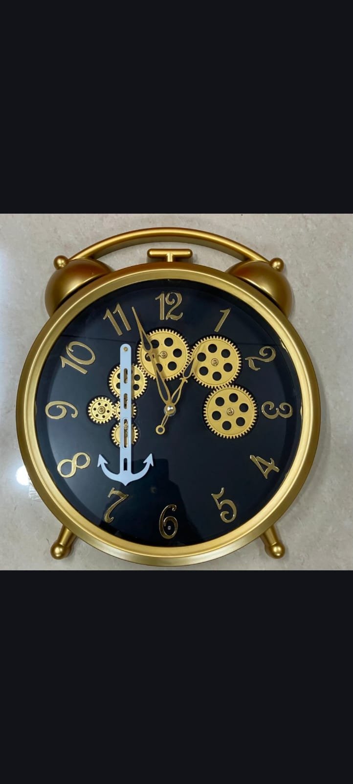 Vintage Gold Gear Alarm Design Wall Clock with Anchor Accent |  | gold 3D numerals | | Size -16X19 IN| WITH 1 YEAR WARRANTY |