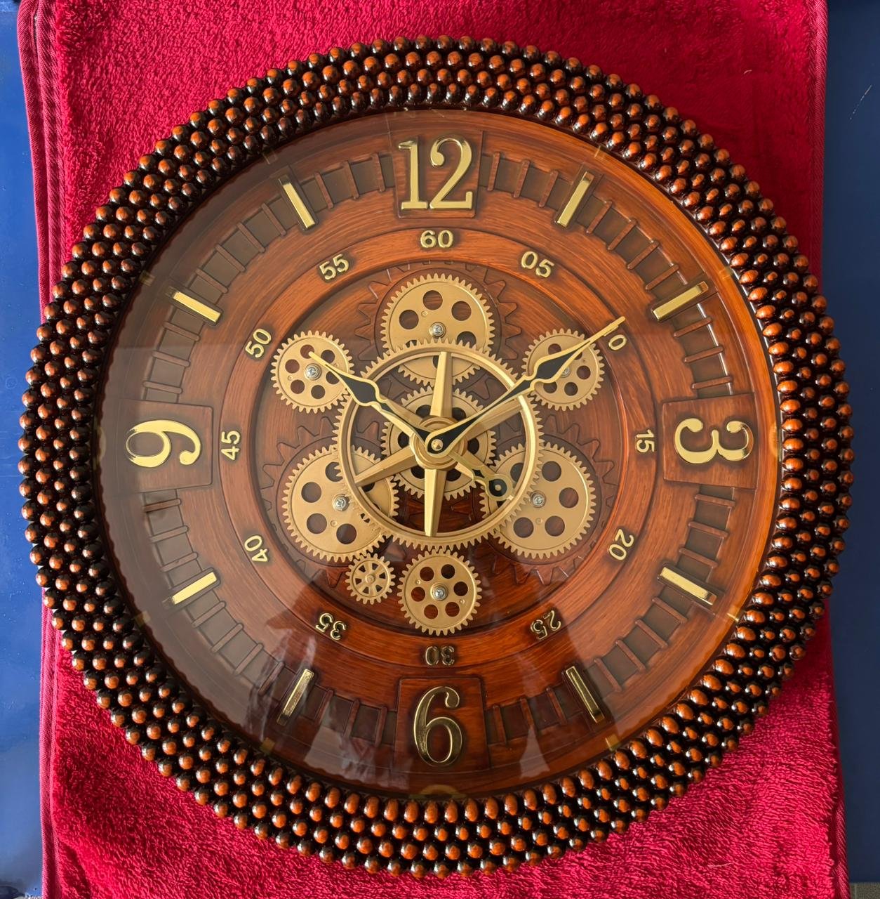 Vintage Steampunk Moving Gear Wall Clock | Brown Beaded Frame | rich mahogany-toned back| Perfect for living , offices, hallways, or dining areas | SIZE 20X20 IN | WITH 1 YEAR WARRANTY