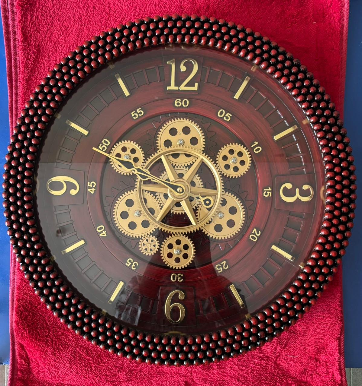 Vintage Steampunk Moving Gear Wall Clock | Brown Beaded Frame |  rich mahogany-toned back| Perfect for living , offices, hallways, or dining areas | SIZE 20X20 IN | WITH 1 YEAR WARRANTY