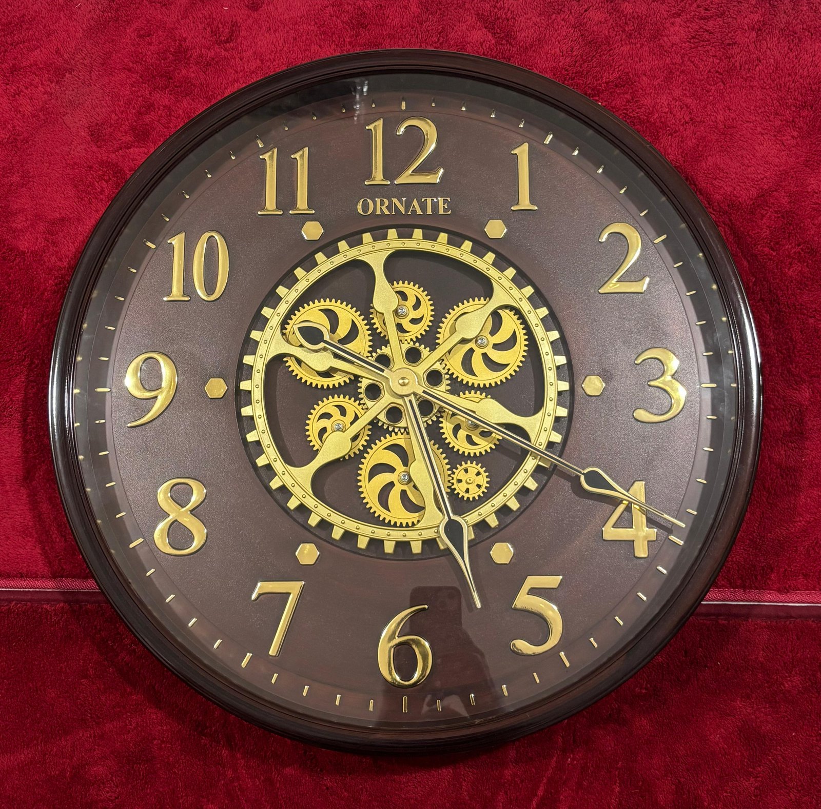 Ornate Vintage Gear Wall Clock with Gold Numerals | living rooms, bedrooms, home offices, or hallways | | SIZE 20X20 IN | WITH 1 YEAR WARRANTY |