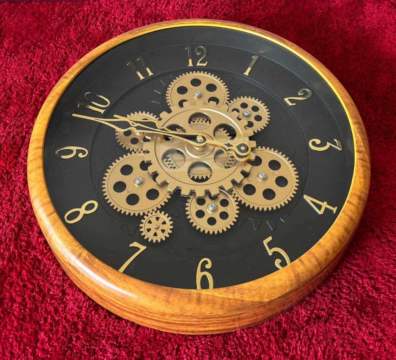 Vintage Steampunk Moving Gear Wall Clock with Wooden Frame | Marble style | Rich black dial adorned with classic gold  numerals  | | Size - 14X14 IN | WITH 1 YEAR WARRANTY |