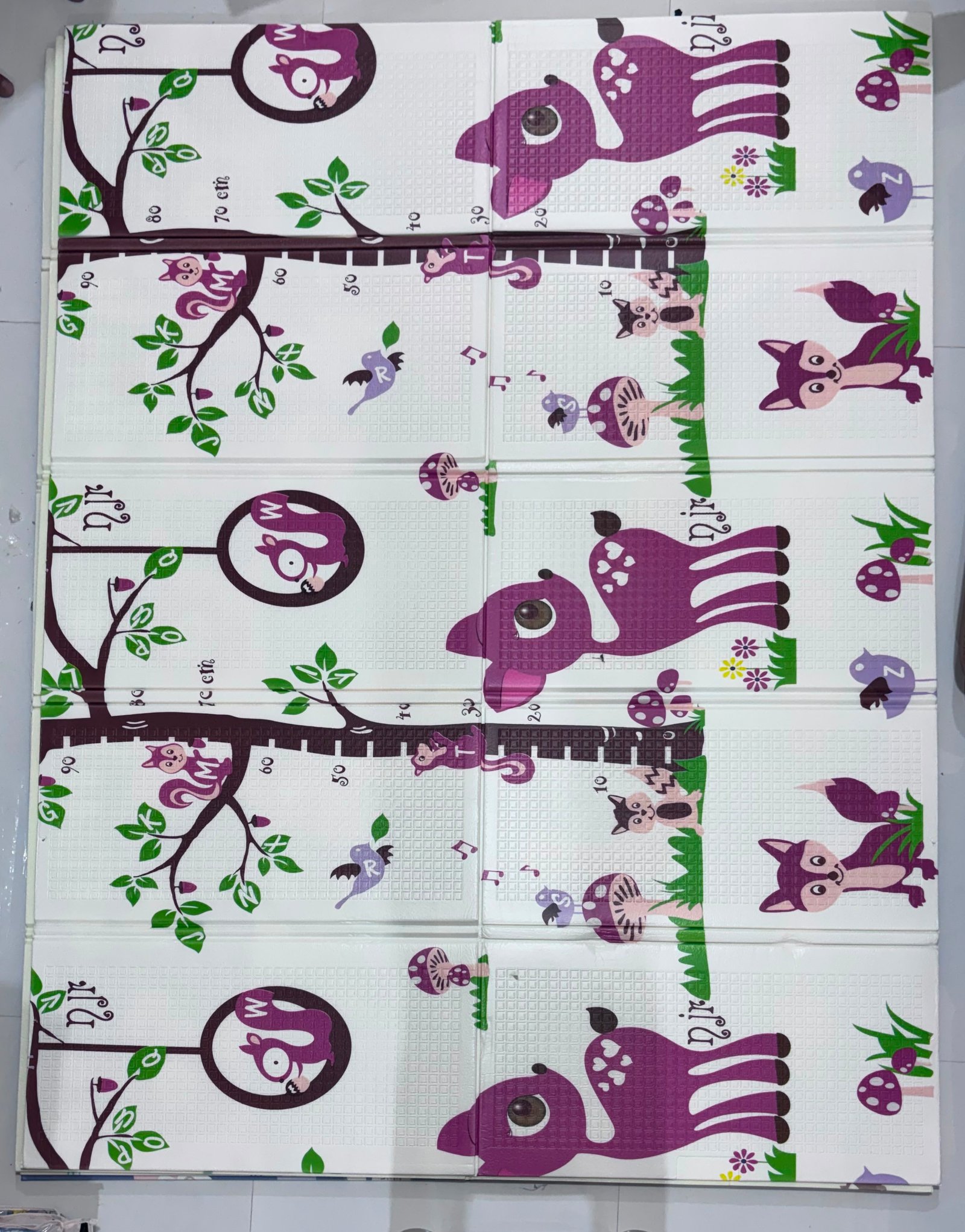 Foldable Baby Play Mat with Growth Chart &amp; Cute Animal Design | Crafted from high-density, non-toxic foam | built-in height chart | 5X6 FT SIZE |