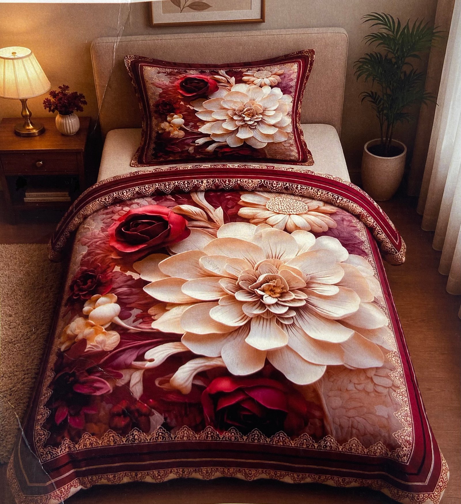 7D Bedsheet. Luxury 3D Floral Embossed Plush Mink Blanket Set. .  4/7 FT .