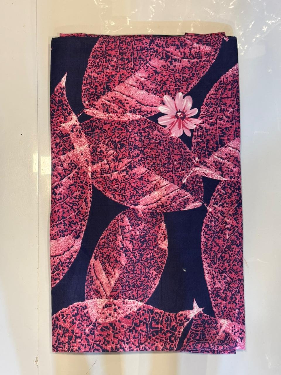Pink Leaf Print  Fabric | vibrant pink leaf print fabric on dark navy. Soft, | (7/8) BEDSHEETS   | with pillow covers | regular use |