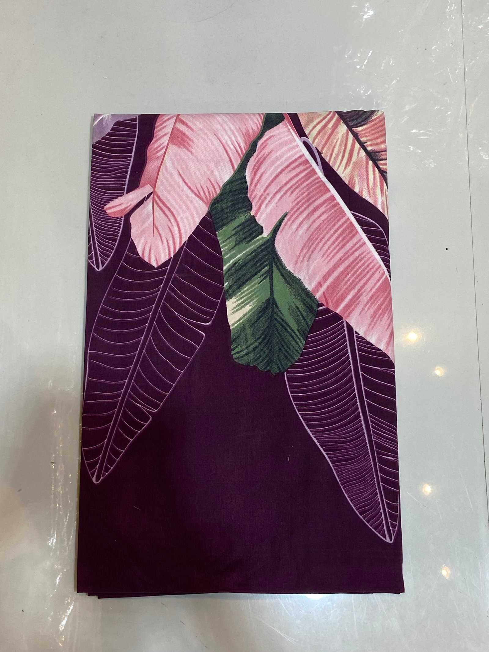 Tropical Botanical Leaf Printed Fabric in Deep Purple and Pink | (7/8) BEDSHEETS |   with pillow covers | regular use |