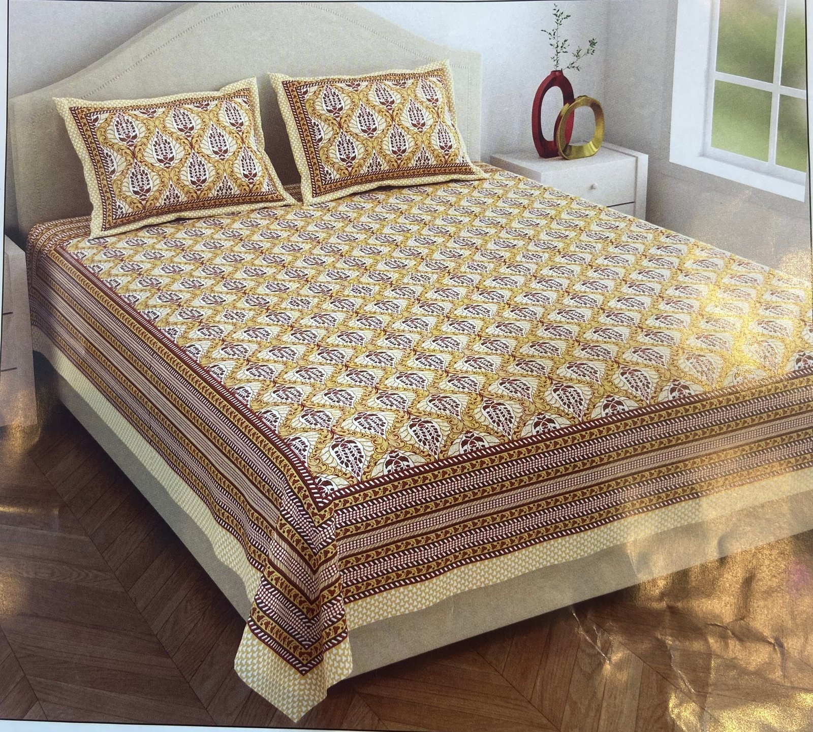 Traditional Paisley Print Double Bed Sheet Set   | Jaipur cotton bedsheets | 7/8 FT | (WITH 2 PILLOW COVERS ) |