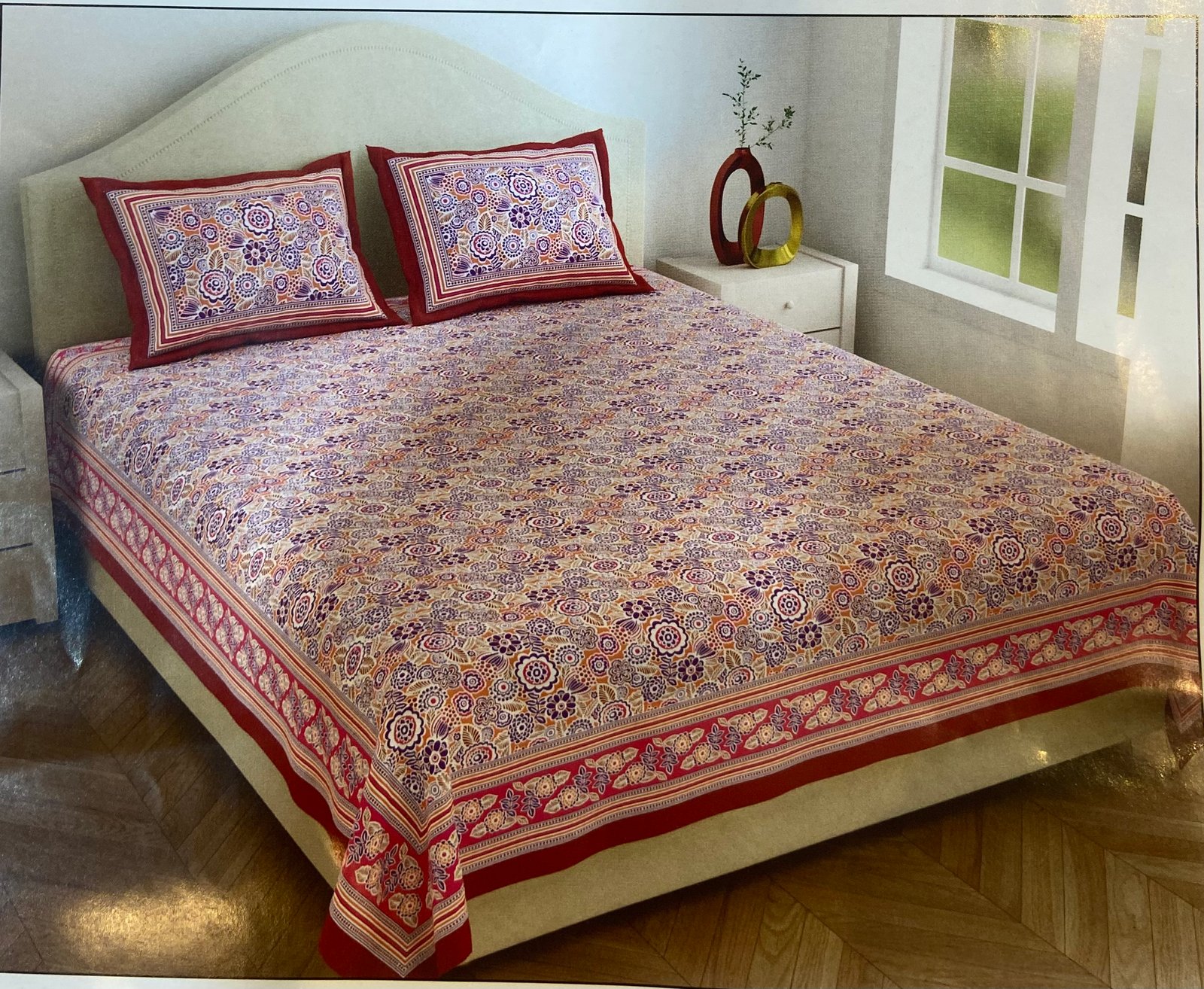 Traditional Floral Printed Cotton Bedsheet Set | with Pillow Covers |Jaipur cotton bedsheets | 7/8 FT | (WITH 2 PILLOW COVERS )