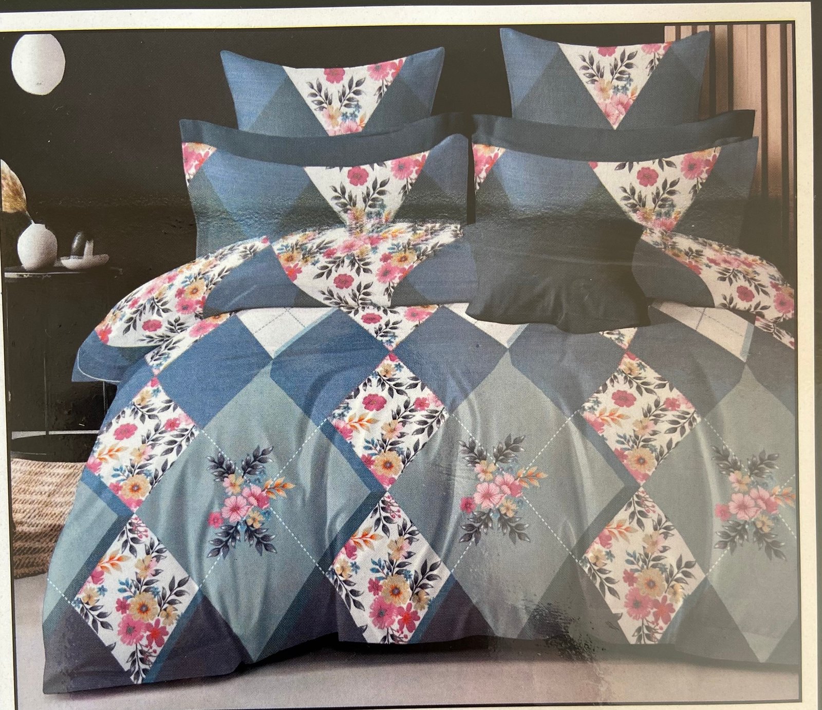 Geometric Floral Diamond Bedding Set with Pillow Covers | Printed | 7/8 FT | (WITH 2 PILLOW COVERS ) / HIGH QUALITY / BEST OFFER :- 1199 (3 BEDSHEETS + 6 PILLOW COVERS )