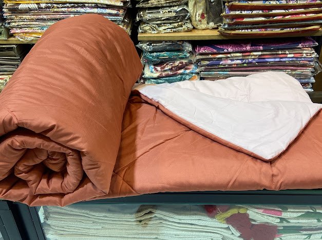Dual-Tone Reversible Quilted Comforter - Terracotta, Blush Pink | Cozy, lightweight year-round bedding blanket for supreme modern comfort. |7/8 COMFORTER |