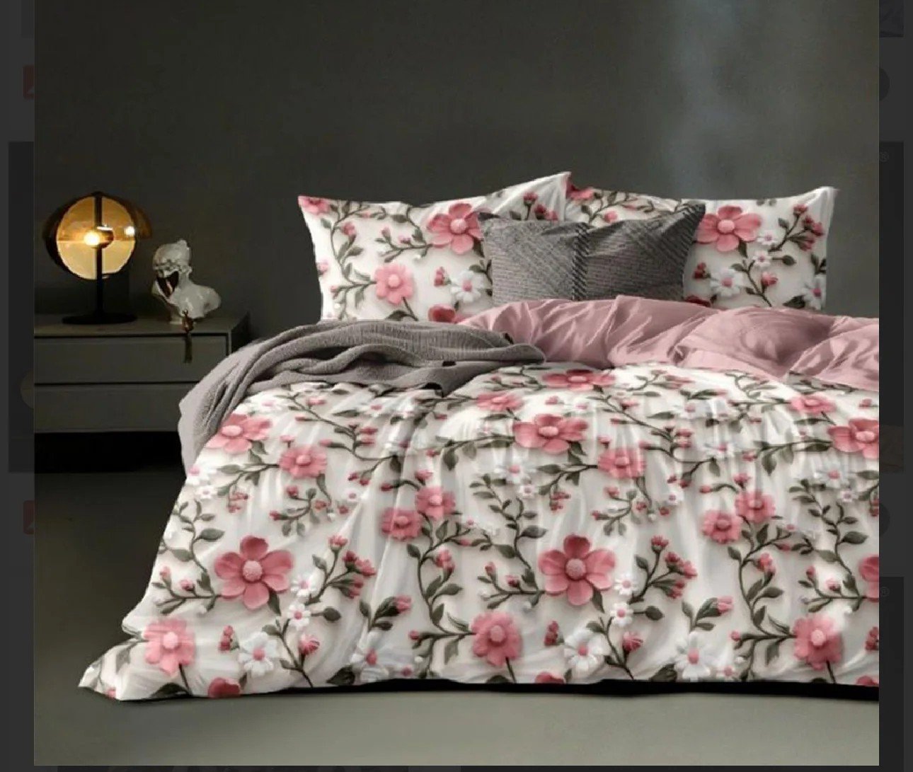 Luxury Pink Floral | delicate design of blooming pink flowers and leafy vines on a crisp white backdrop  | 3D Bedsheet Floral | size - 7/8 ft | with 2 - pillow covers |